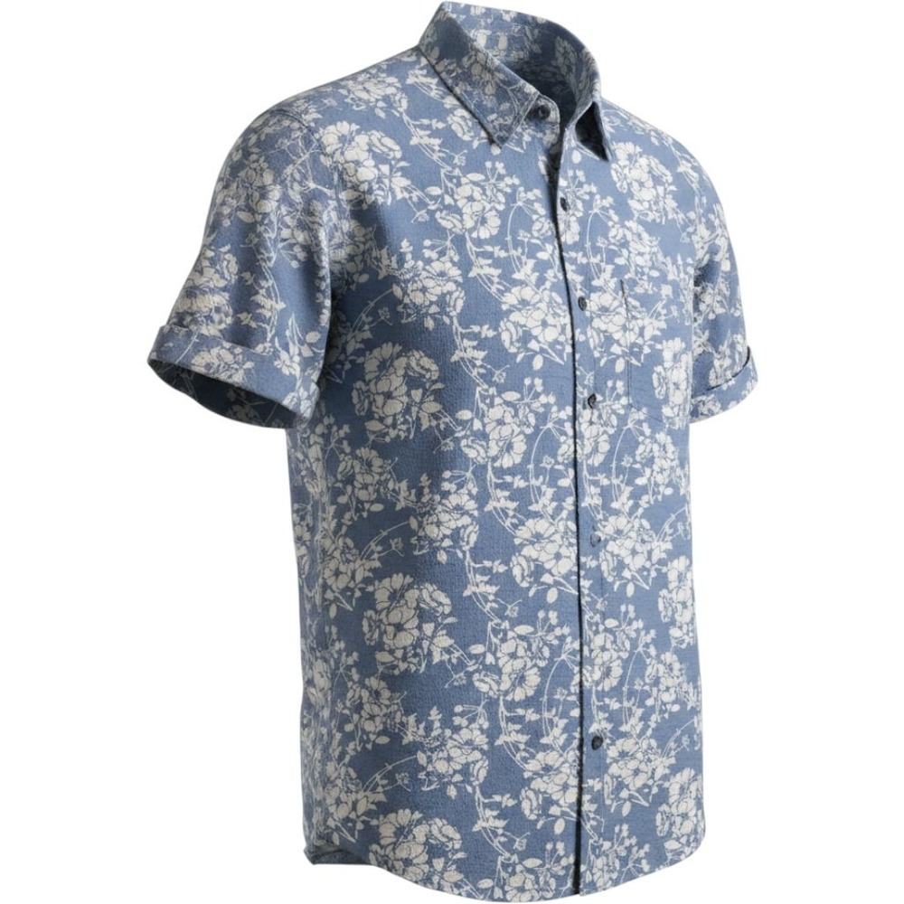 GUESS Los Angeles Men's XL Blue Floral Button Up Shirt Short Sleeve Cotton